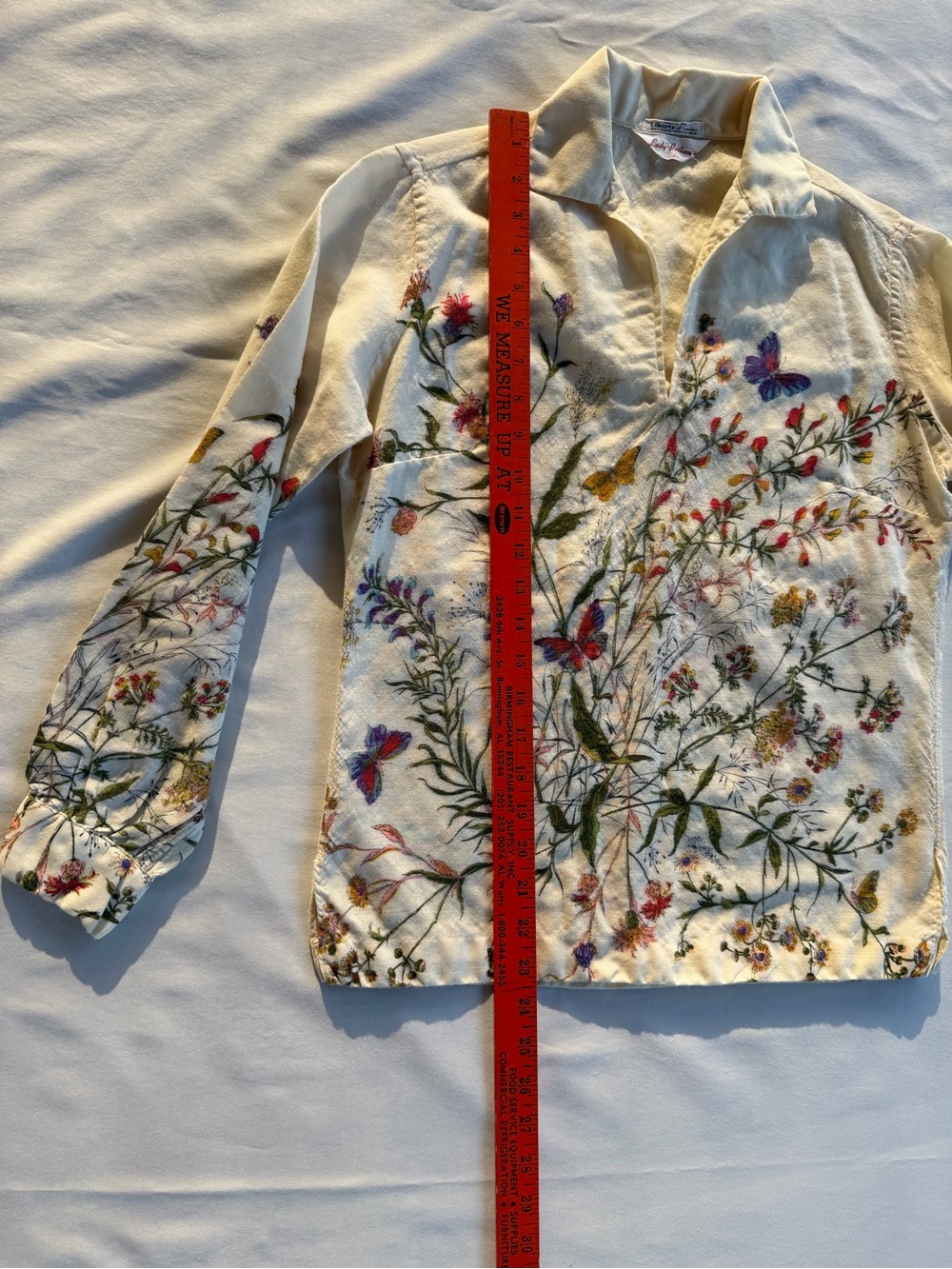 Vintage 60s Lady Hathaway Liberty of London 100% Wool Challis Butterfly Blouse - Picture 6 of 12